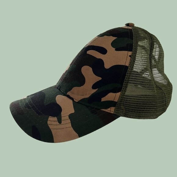 Camouflage Hat Cap Adult Stap Back Green Tan Mesh OSFA Baseball Camo Trucker Men - Picture 3 of 7